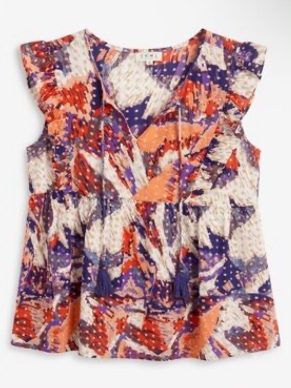 THML Abstract Print V-Neck Flutter Sleeve Top - Purple & Orange